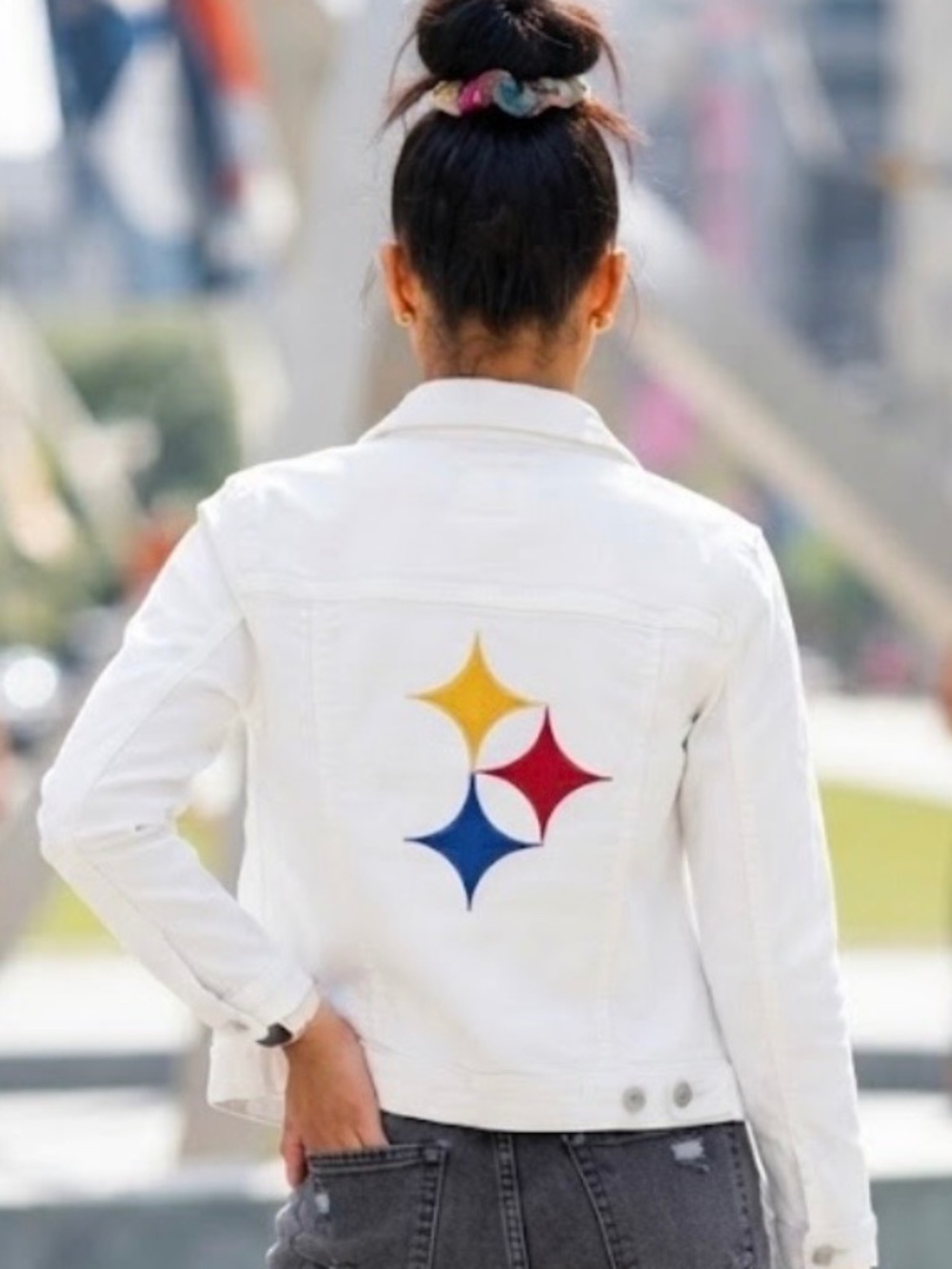 NEW Pittsburgh Steelers Womens Flair Denim Jacket Antigua Brand Steelers Logo